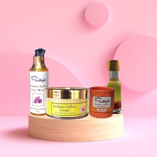 Kashmiri Saffron Skincare Bundle – Face Cream, Face Serum, Saffron Face Wash & Lip Balm | Natural Glow & Hydration