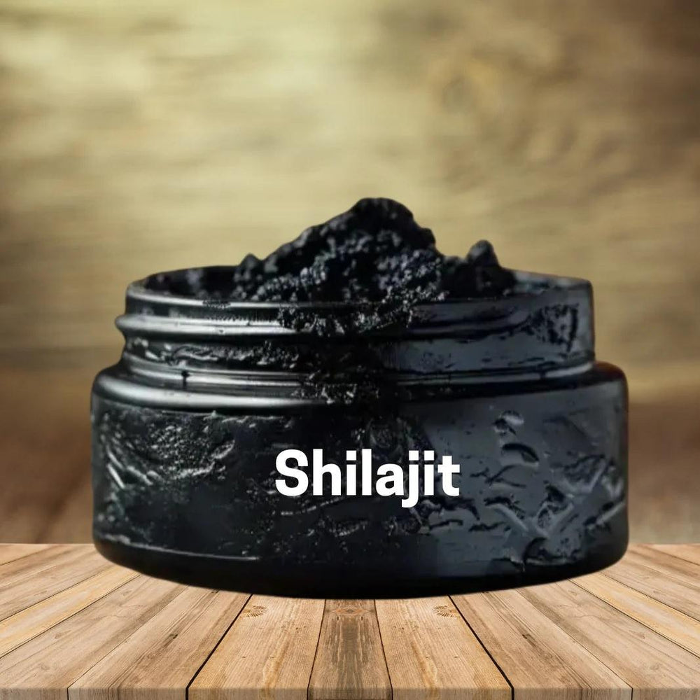 Pure Kashmiri Himalayan Shilajit resin in a jar, sourced from Ladakh