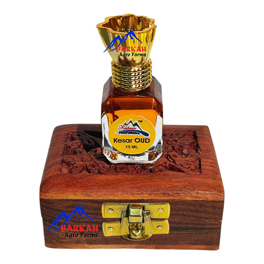 Kesar Oud Attar - Kashmiri Saffron Oud Attar 15 ml - Kashmiri Wooden Gift box Oud Attar