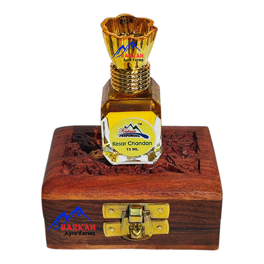 Kesar Chandan Attar - Kashmiri Saffron Chandan Attar 15 ml - Kashmiri Wooden Gift box Chandan Attar